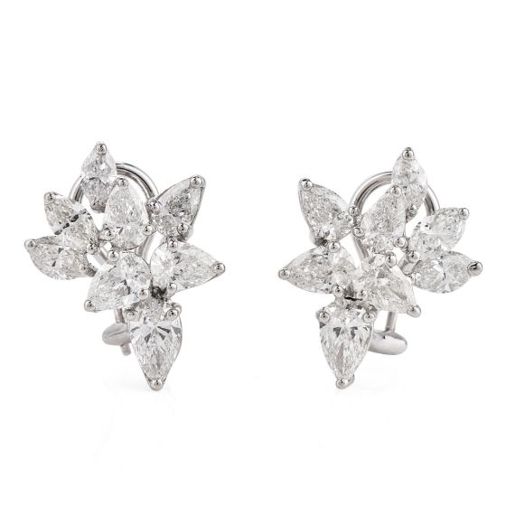 Estate 6.20cts Pear Marquies Cluster Diamond Platinum Earring