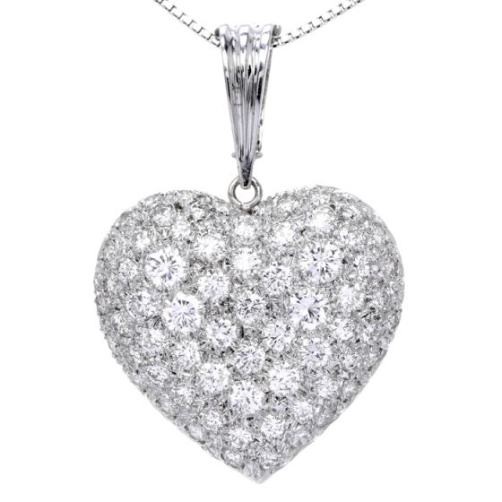 Estate 7.50cts  Diamond Heart 18K White Gold Heart Cluster Pendant