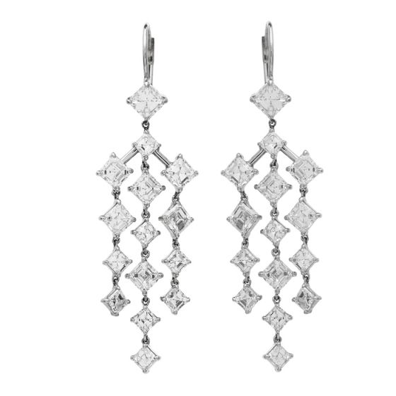Estate 6.85ct. Asscher-Cut Diamond Gold Dangle Chandelier Drop Earrings