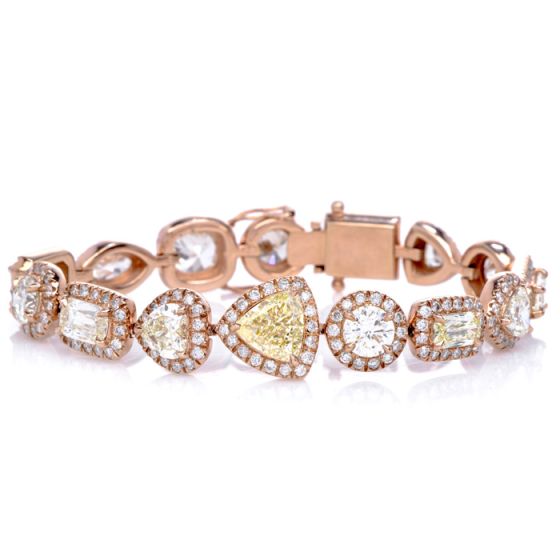 19.59 Carats Fancy Diamond 18K Gold Halo Multi-Shaped Link Unique Bracelet