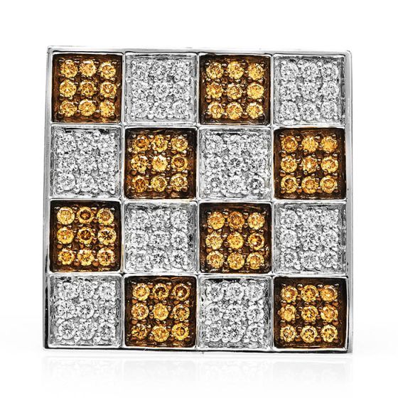 Adamas Milano Italian Brown Diamond 18K White Gold Pave Checkered Cocktail Ring