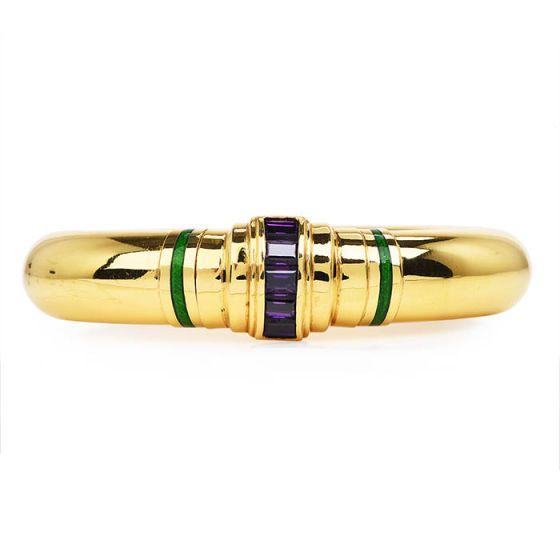 Italian Amethyst 1990's 18K Gold Bold Bangle Bracelet-Dover Jewelry