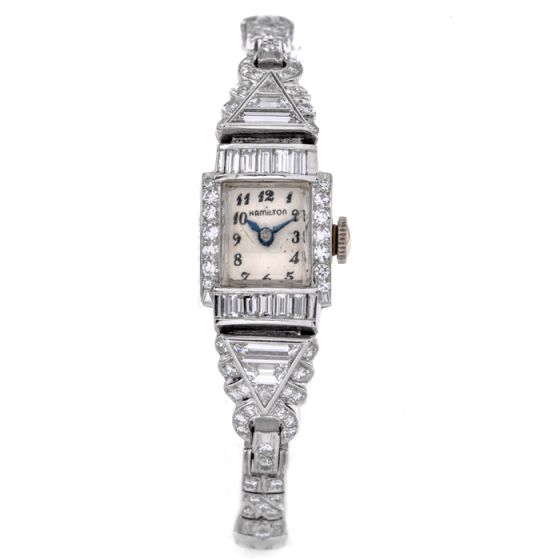 Vintage Hamilton Diamond Platinum Ladies Cocktail Watch