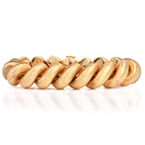 Vintage Buccellati 18K Gold Satin Finish Torsade Wide Link Bracelet 