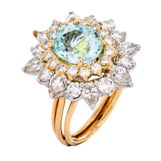  GIA Paraiba Tourmaline Diamond Platinum 18K Halo Cocktail Ring