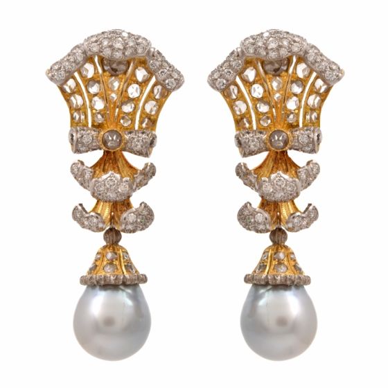 Buccellati Diamond Pearl 18k Gold Drop Earrings