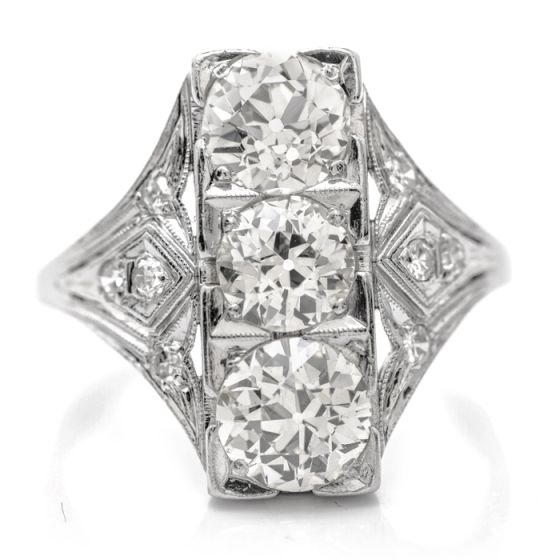 GIA Antique Old European Cut 3.40ct Diamond Platinum Ring l Antique Jewelry l Dover Jewelry 