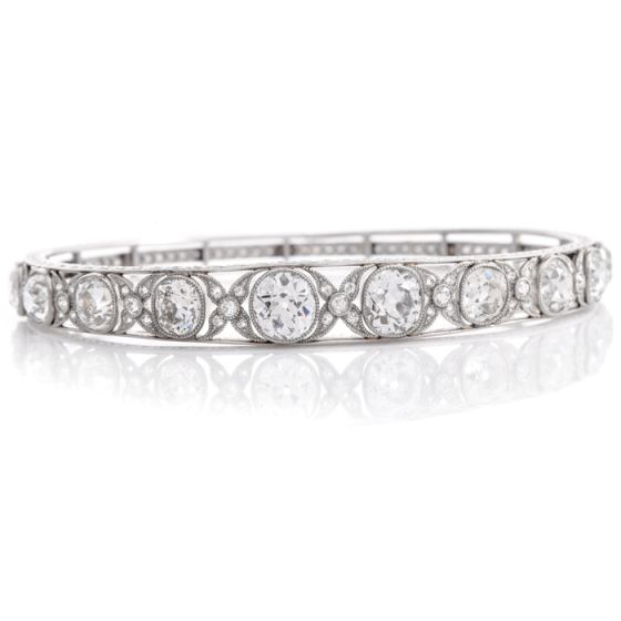  Antique Old European 10.50cts Diamond Platinum Bangle Bracelet|Dover Jewelry|