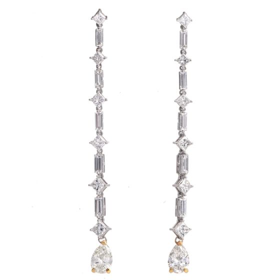 Estate 6.00ctw Diamond 18K Gold Linear Tear Drop Long Earrings|Dover Jewelry|
