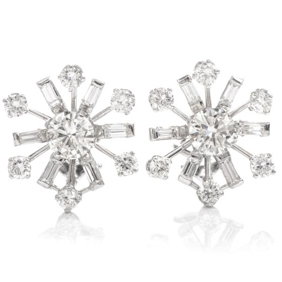 Vintage Diamond 14K Pinwheel Omega Clip Earrings