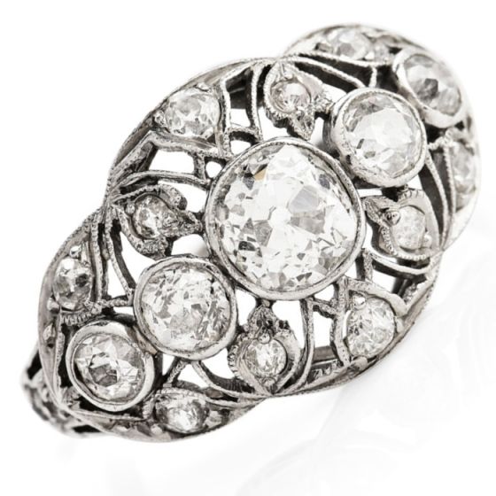 Antique Deco 1.10cts Old European Cut Diamond Platinum Engagement Ring
