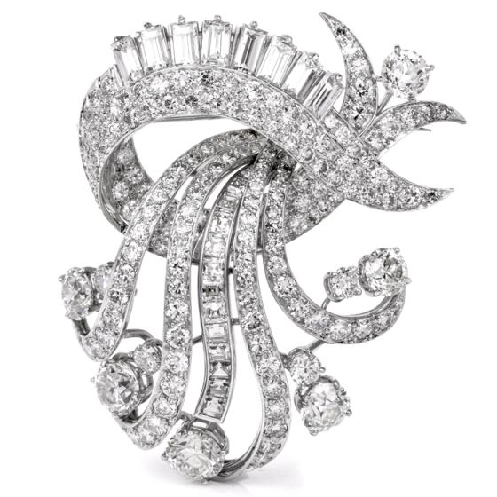 Vintage 1950's 18.00cts Diamond Brooch Platinum Pin
