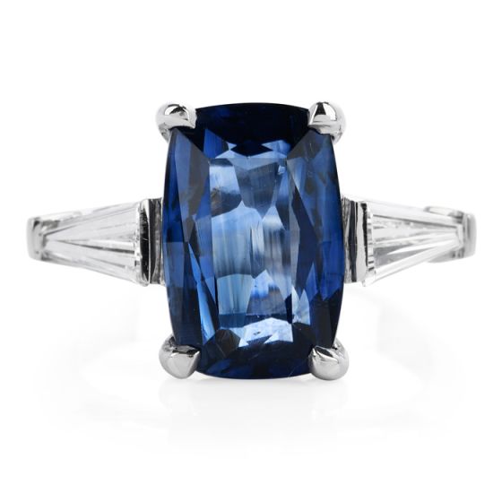 GIA Certified 6.15cts  Ceylon No Heat Natural Sapphire and Diamond Platinum Ring 