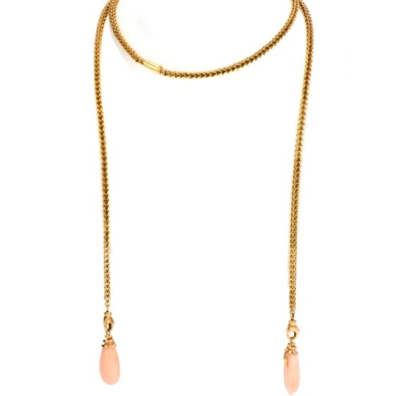Vintage Coral 18K Gold Convertible Drop Necklace Earring Jackets