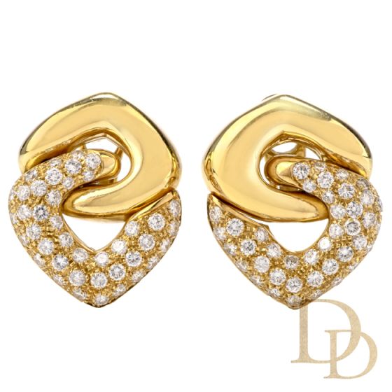 Estate Diamond 18K Dangle Omega Clip Earrings