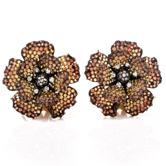 Golden Organge Sapphire 18k yellow Gold Clip Earrings