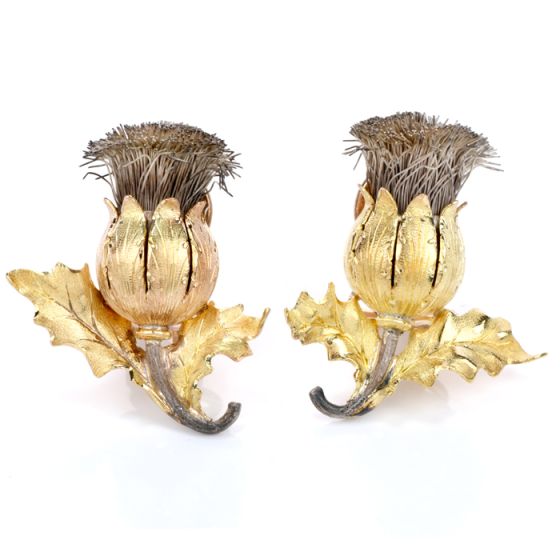 Buccellati Vintage Thistle Flower 18K Gold & Silver Clip Back Earrings
