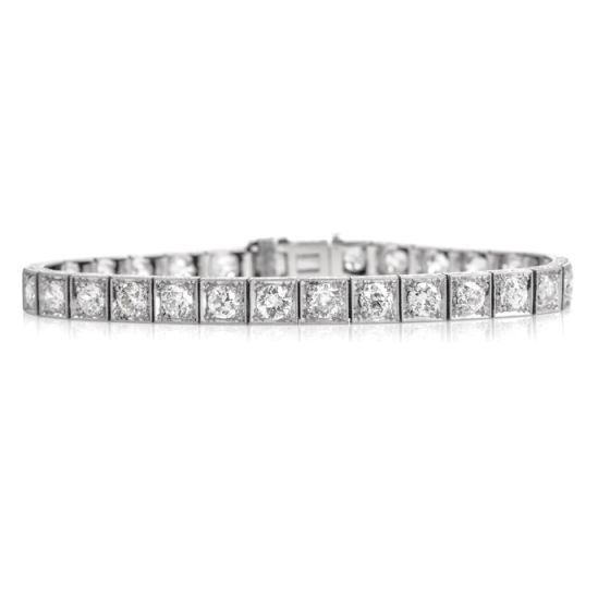 Antique Deco 10.85cts  Diamond Platinum Square Link Bracelet |Dover Jewelry|