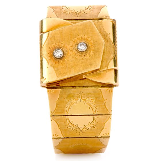 Vintage Diamond Gold  Engraved Bracelet Bracelet Omega Watch
