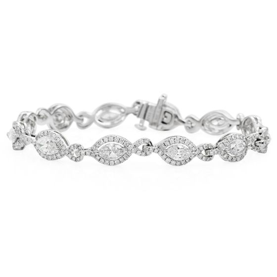 Estate 4.25ct Marquise Cut Diamond 18K White Gold Infinity Link Diamond Bracelet