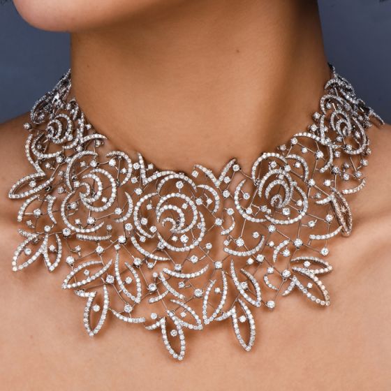 Stefan Hafner 27.70cts Diamond Lace 18k White Gold Necklace