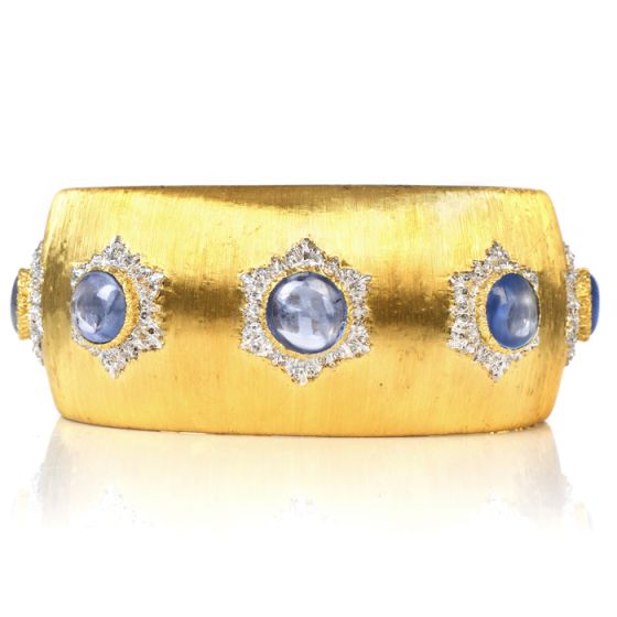 Buccellati Vintage Cabochon Blue Sapphire 18K Gold Cuff Bracelet