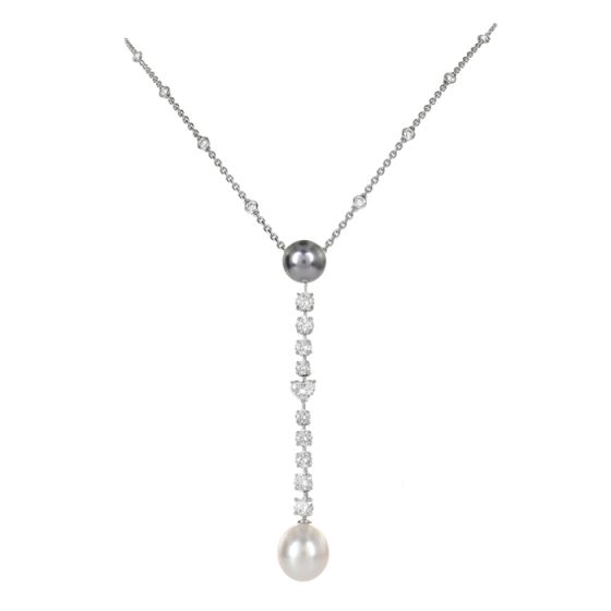 Cartier Calin Collection Heart Diamond Tahitian South Sea Pearl Lariat Drop Gold-Necklace