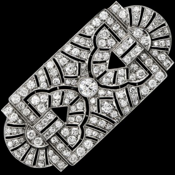 Antique Art Deco 5.50ct Diamond Platinum Filigree Geometric Open Brooch Pin