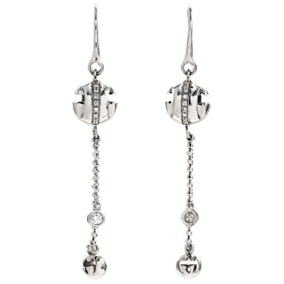 Gucci Vintage Diamond 18K White Gold Ball Bead Dangle Drop Earrings|Dover Jewelry|