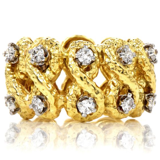 Vintage David Webb Diamond 18K Yellow Gold Platinum Infinity Eternity Band Ring