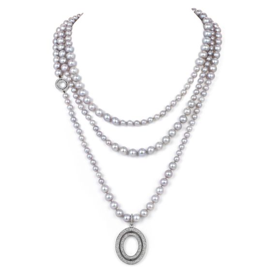 Modern Ivanka Trump Diamond  Pearl 18K Gold Pendant 66'' Long Strand Necklace