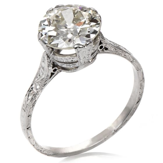 Antique Edwardian Old European Diamond Platinum Filigree Solitaire Engagement Ring