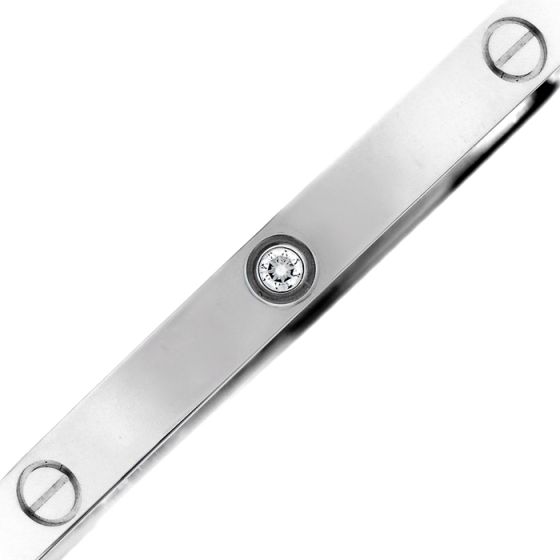 Cartier Love Diamond 18K White Gold Small Model Bangle Bracelet Size 16