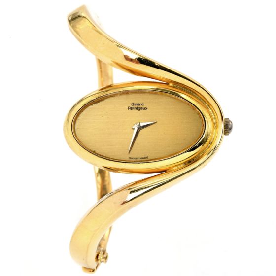 Girard Perragaux 1980s 18K Gold Oval Dial Bangle Watch-Dover Jewelry