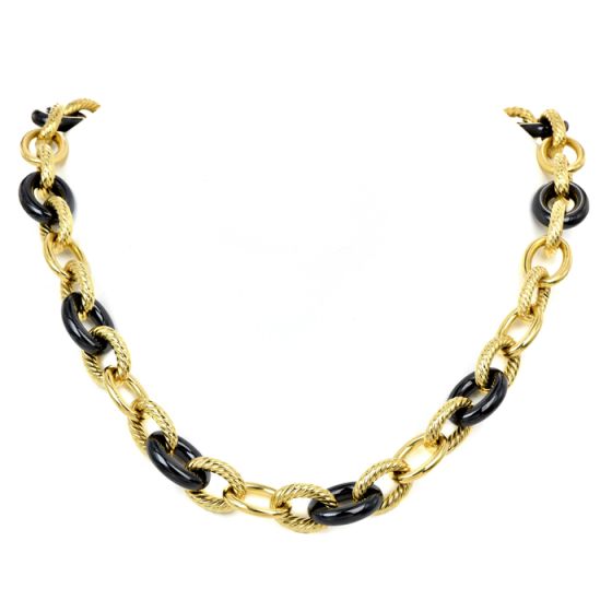 David Yurman 18K Yellow Gold Hematite 17 mm Link Necklace - Dover Jewelry