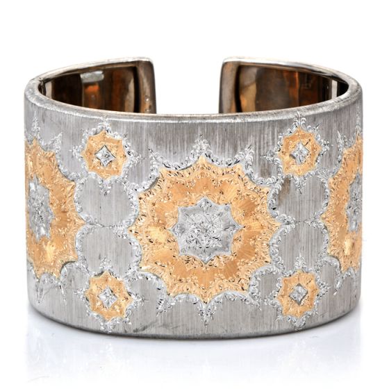 Mario Buccellati Vintage 18K Rose Gold Sterling Silver Rigato Wide Cuff Bracelet