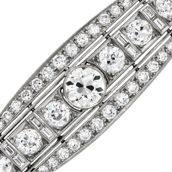  Antique Deco 6.55cts  Old European Diamond Platinum Filigree Brooch Bar Pin