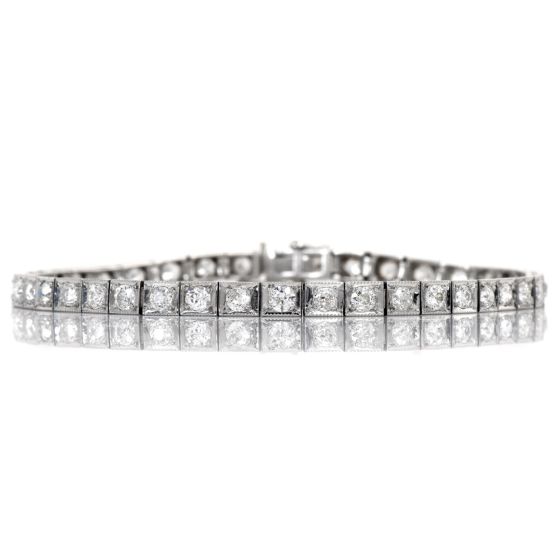 Antique Art Deco  Diamond Platinum Classic Tennis Line Bracelet 