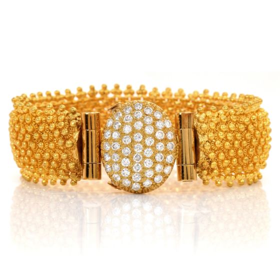 Vintage 1.50cts Diamond 24K Beaded Spike Mesh Bracelet-Dover Jewelry