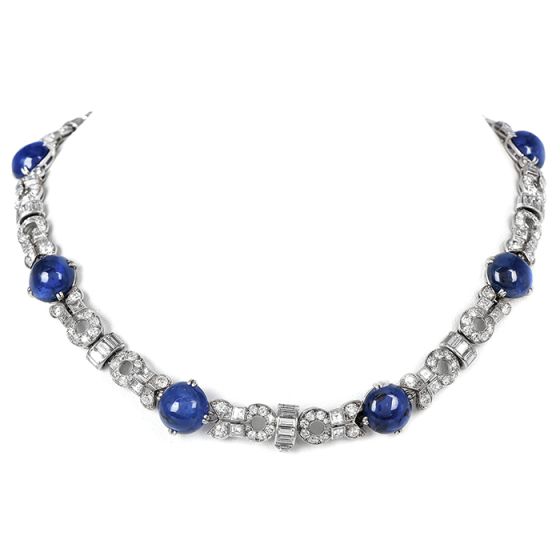 GIA Diamond Burma Sapphire Platinum Bracelet Necklace Set-Dover Jewelry