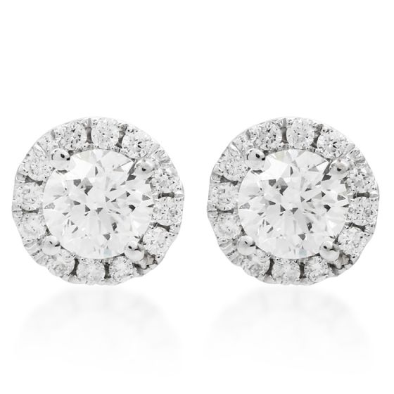 Estate 0.71ct Diamond 14K White Gold Small Halo Stud Earrings