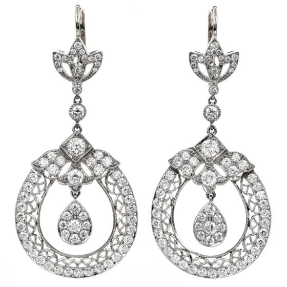 Deco Style Diamond Platinum Round Drop Sparkle Dangle Earrings