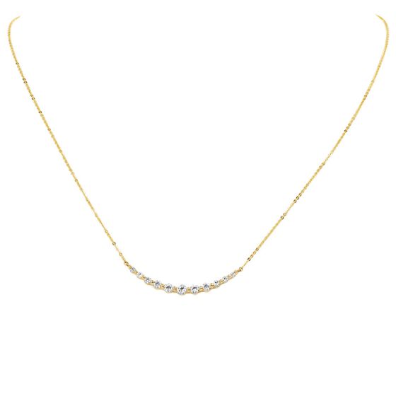 Estate Graduated 1.01cts Diamond 14K Yellow Gold Smile Pendant Chain Necklace