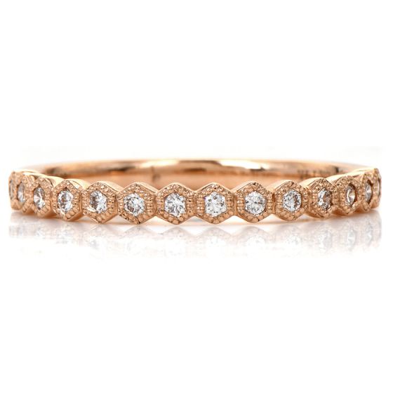 Estate Diamond Rose Gold Hexagonal Stackable Wedding Band Ring