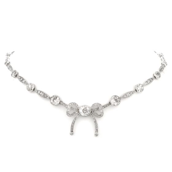 Antique Diamond Ribbon of Love Platinum Choker Necklace