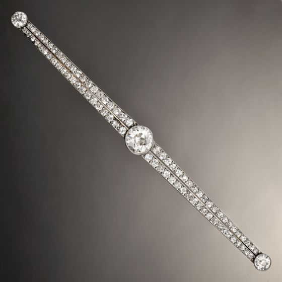 Antique Art Deco Old European Diamond Platinum  Bar Pin Brooch