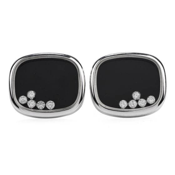 Vintage Floating Diamond Onyx 18K White Gold Tuxedo Men's Cufflinks 