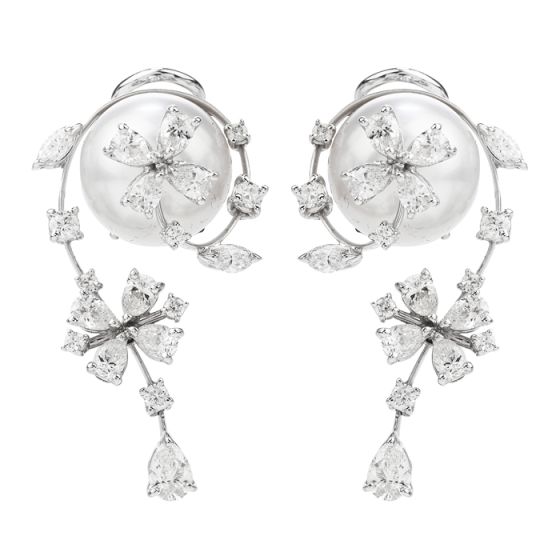 Stefan Hafner Diamond South sea Pearl 18K Gold Floral Earrings 