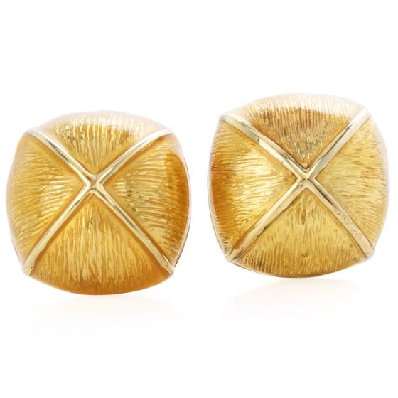 David Webb Enamel 18K Yellow Gold Dome Clip On Earrings 