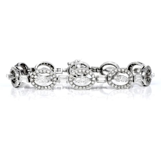 Estate Diamond 18K Gold Oval Style Link Bracelet-Dover Jewelry